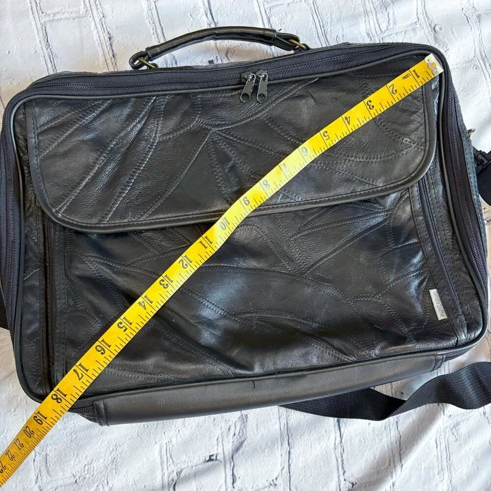 Genuine Leather Patchwork Laptop Bag Travel Office Briefcase Black